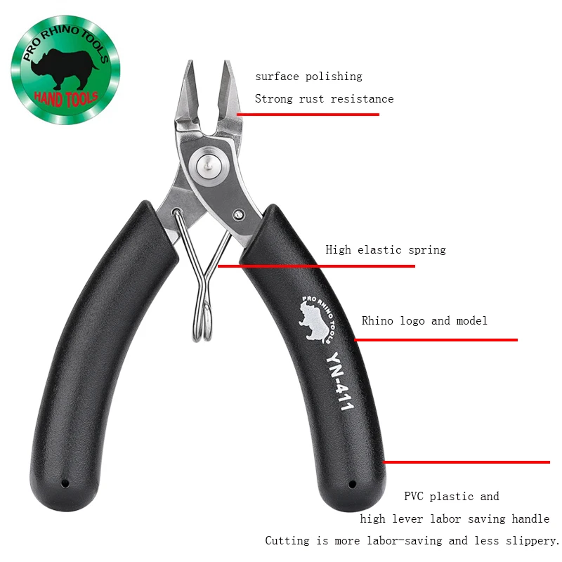 

Japan RHINO YN-411 YP-411 Mini Long Nose Needle-nose Diagonal Pliers Cutter Crimping Bending for Fishing Handwork Repairing Tool