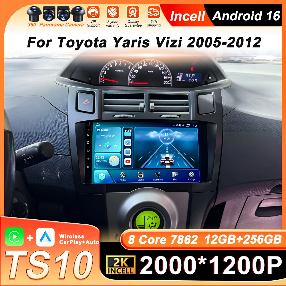 

2din Android 16 Car Radio Player For Toyota Yaris Vizi 2005 2006 2007 2008 2009 2010 2011 2012 Carplay Auto GPS Stereo 5G Wifi