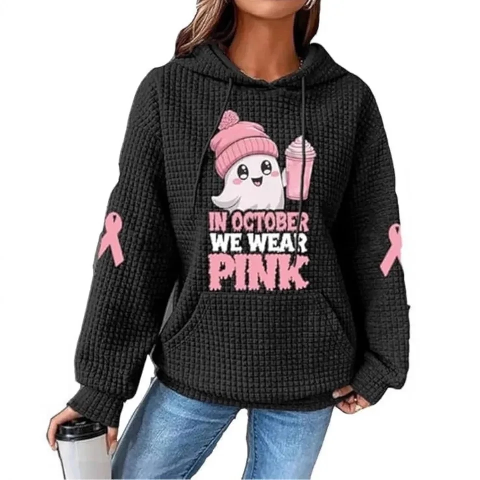 

Winter Retro Ghost Witch Waffle Women's Printed Hooded Sweatshirt Casual Loose Female Sports Pullover 2025