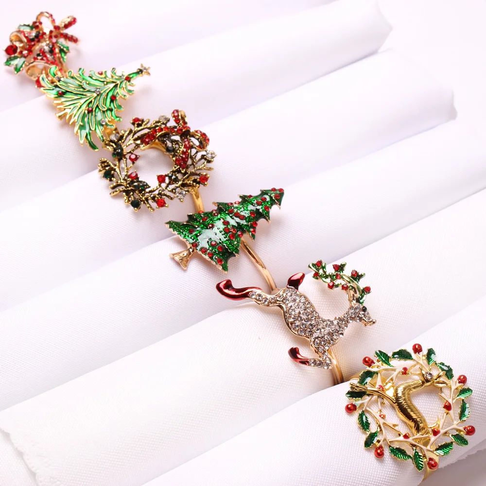 

Christmas Napkin Rings Silver Napkin Rings and Rhinestone Wreath Napkin Buckles Holder Rings for Wedding Birthday Dinner