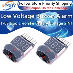 New 1-8S Lipo Li-ion Fe Battery Voltage 2IN1 Indicator Tester Low Voltage Buzzer Alarm For RC Car Boat LED 3.7-30V Dual Speaker