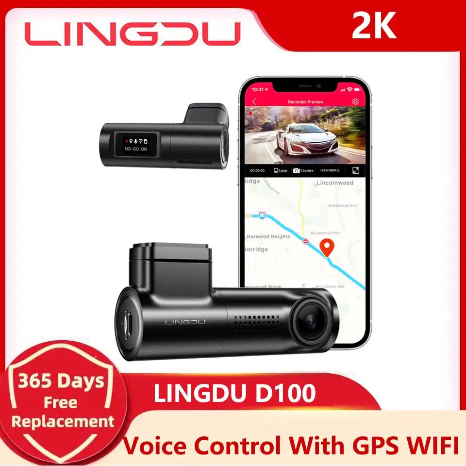 

LINGDU Dash Cam D100 2K Front Dash Camera 0.96'' Screen Dashcam Car DVR GPS 24H Parking Mode Video Recorder WIFI Voice Control