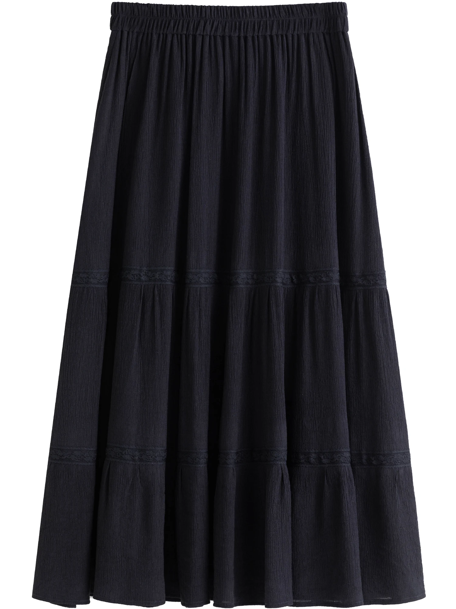 DUSHU【2 Colors】High Waist Drape Women White Cake Skirts Elastic Waist Black A-LINE Commuter Black Autumn Skirt 24DS83127