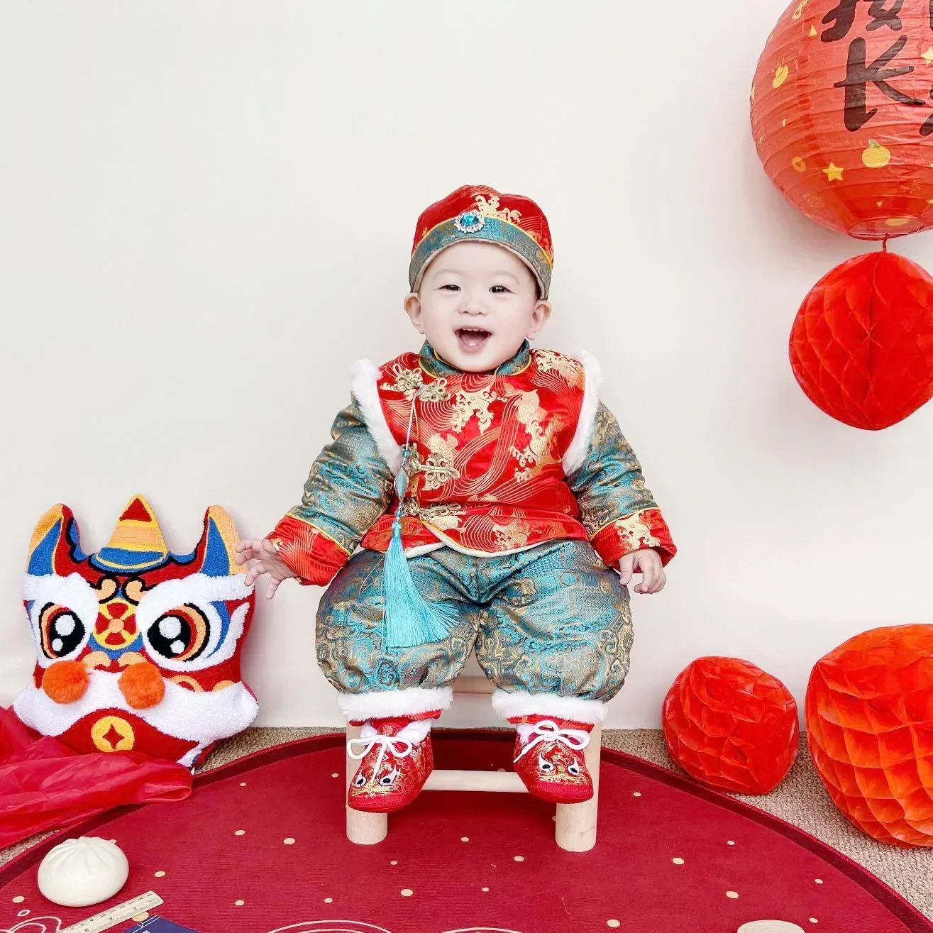 2023new Tang Suit Chinees Traditioneel Kostuum Voor Pasgeboren Babyjongens Dik Hanfu Winter Rood Nieuwjaar Verjaardagscadeau Kerst