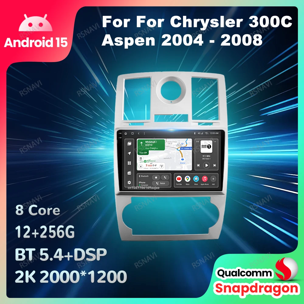 Radio de coche Android 15 para Chrysler 300C Aspen 2004 - 2008 QLED BT navegación 4G LTE Multimedia estéreo DSP Qualcomm GPS DVD