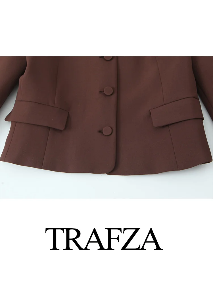 TRAFZA Women Fashion Skirt Set Elegant Single Breasted O-neck Coat Long Sleeve Crop Outwear Female Chic Slim Pencil Mini Skirts