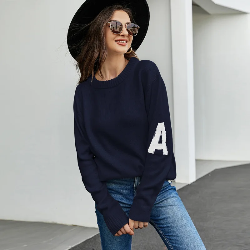 

Simple Solid Women Sweaters Letter Print Pullover Soft Knitted Pullover Shirts Female Casual Versatile Loose Knitwear Clothes