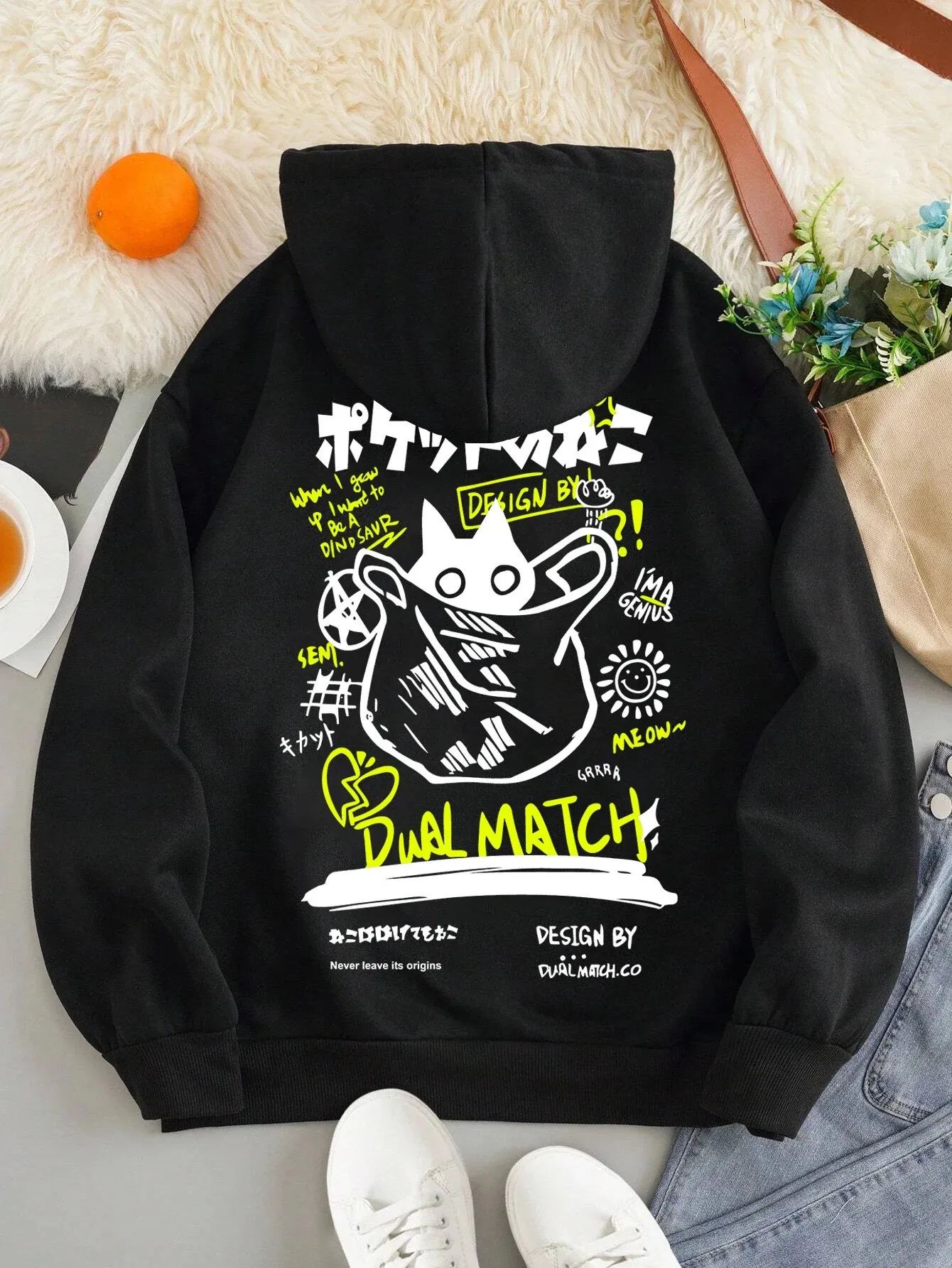 일본 스타일 검은 고양이 후드티 남성 여성 야외 스트리 - Outdoor Sport Hoodie 리뷰 및 가격