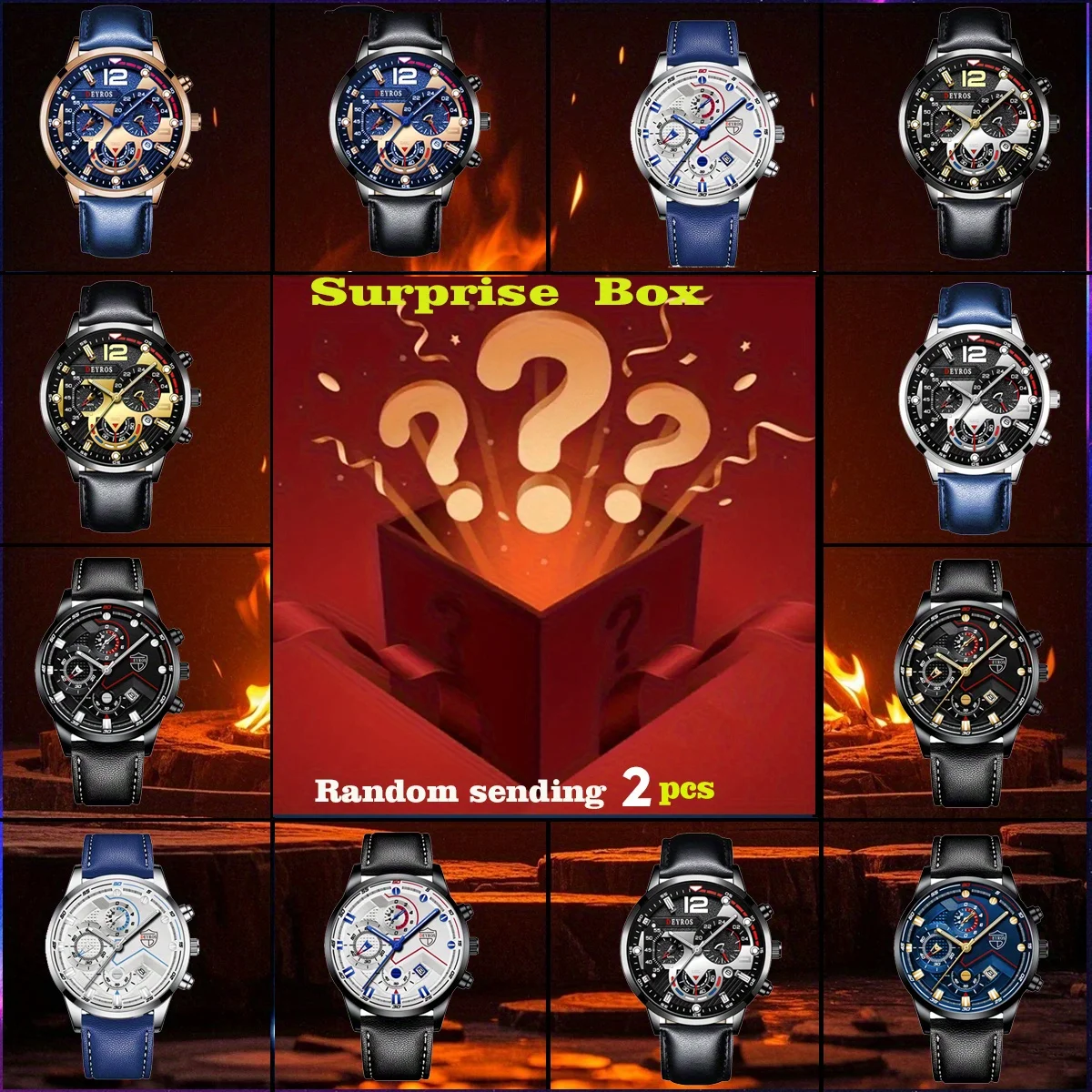 Mystery Box Random 2pieces  Men's Fashion Round Quartz Watch  Suitable for Daily Casual Wear Birthday Valentine's Day Ideal Gift
