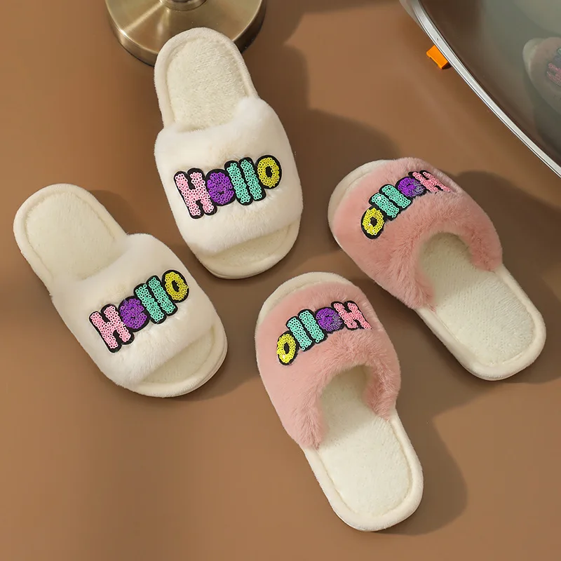 Kids Slippers 2023 Winter Girls Fashion Brand Warm Fur Beach Sandals Baby Boys Toddler Outdoor Slides Non Slip Shoes Soft Sole