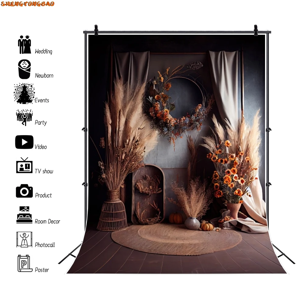 Свадебный фон для фотосъемки в стиле бохо, ретро цветок, оконная занавеска, свадебный душ, портрет, день рождения, вечеринка, фон для фотосессии, декор