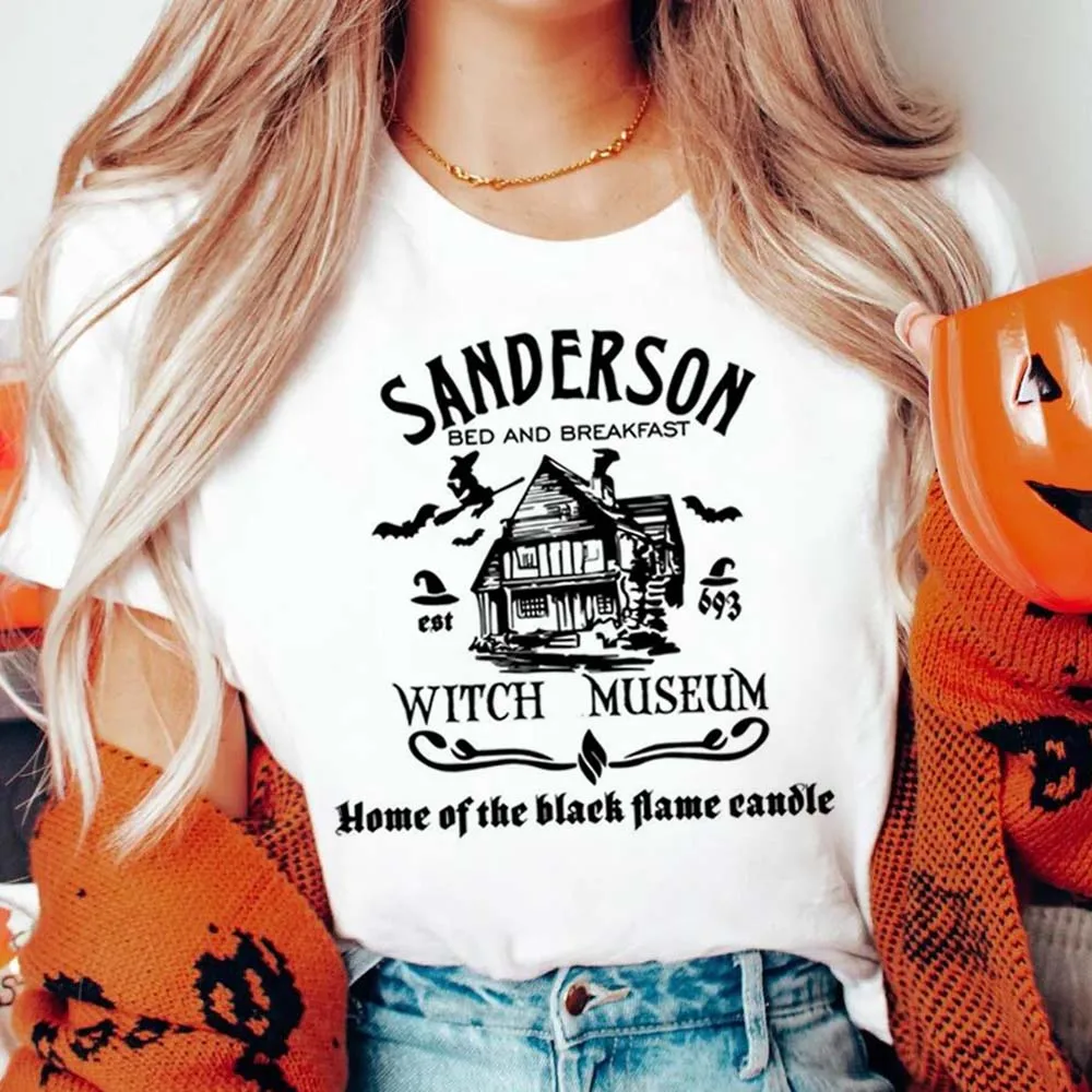 Vintage Sanderson Witch Museum Printed Cartoon O-Neck Printed Women\'s New Summer Top Clothing Plus Size Loose Women\'s T-Shirt