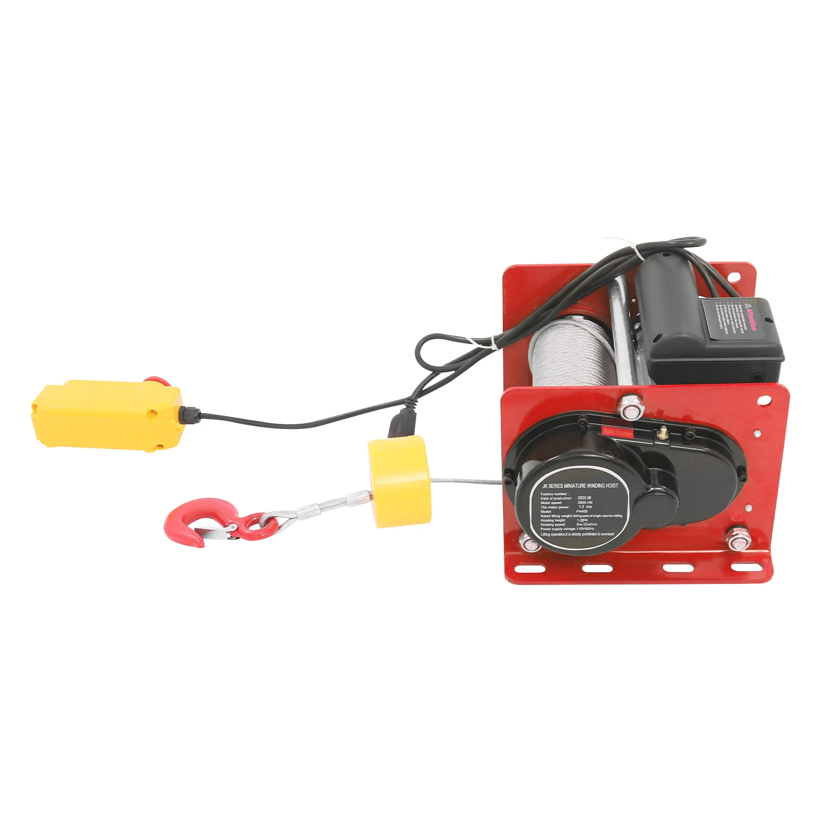 Red 110V/ 60Hz 400kg/ 881lbs Electric Hoist Winch with Wired Control, 881LBS Electric Hoist with Long Steel Wire Rope