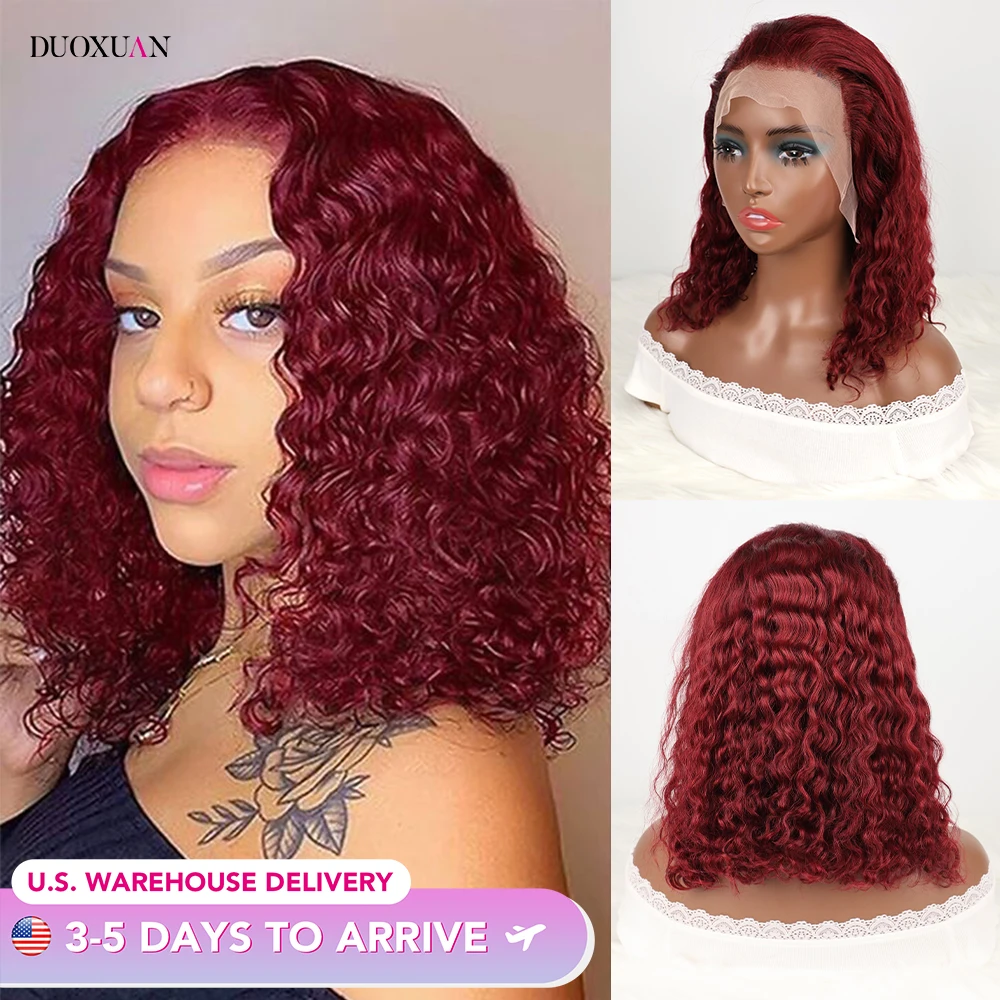 

Deep Water Wave Human Hair Bob 99j Burgundy Lace Front Wig 13x4 Lace Frontal Wig Short Curly Bob Wig Brazilian Bob Pre Plucked