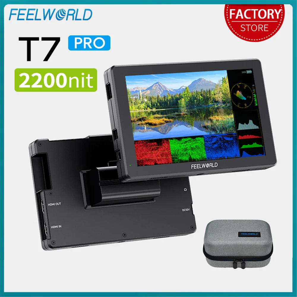 

FEELWORLD T7 PRO 7 Inch Ultra Bright 2000nit Aluminium Camera Field Studio Monitor 1920x1200 4K HDMI 60Hz Waveform LUT HDR Bag