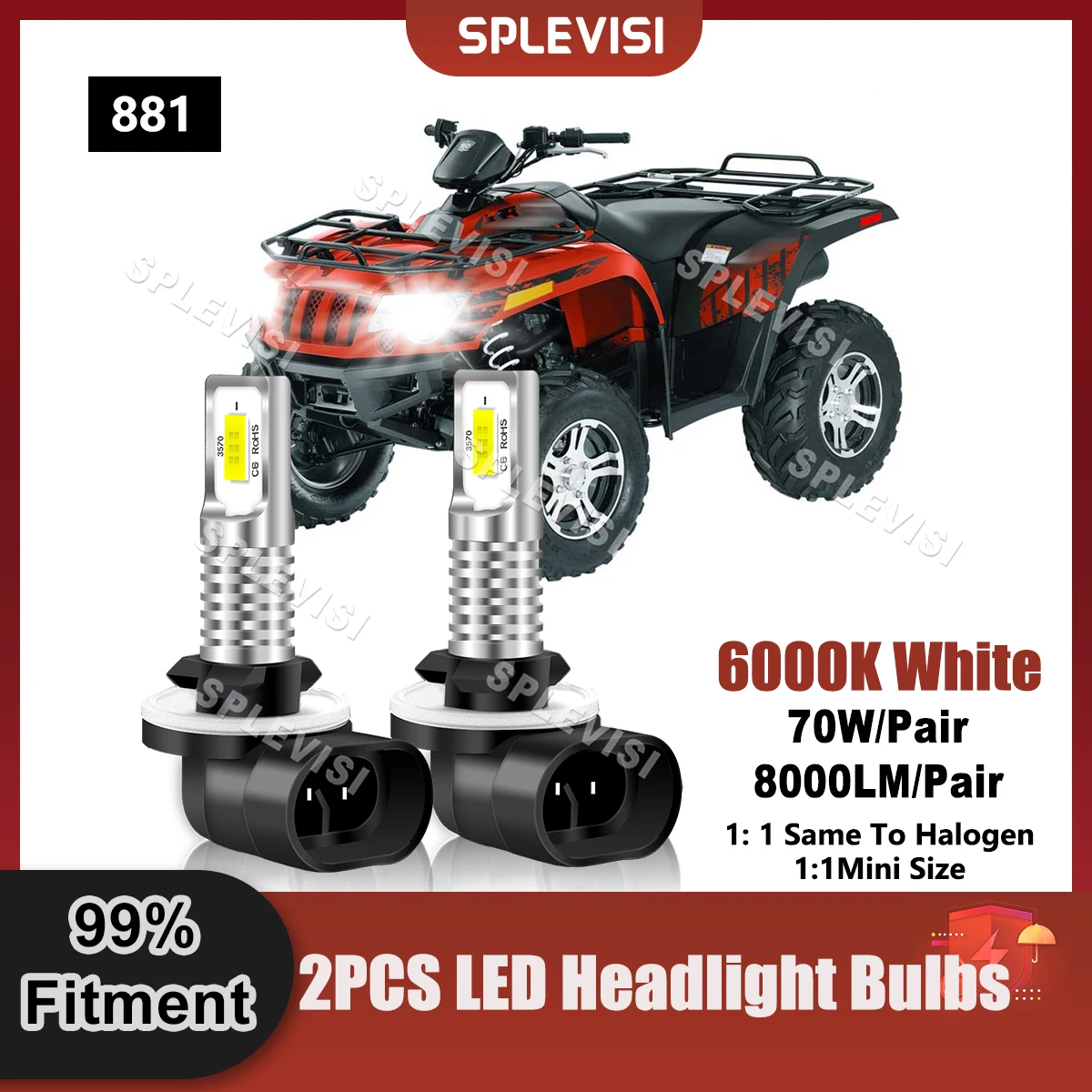 200% Brightness LED Headlight 881 Bulbs 8000LM For Arctic Cat 500 Arctic Cat 4X4 550 GT 650 4X4 AUTO Replace Front Light