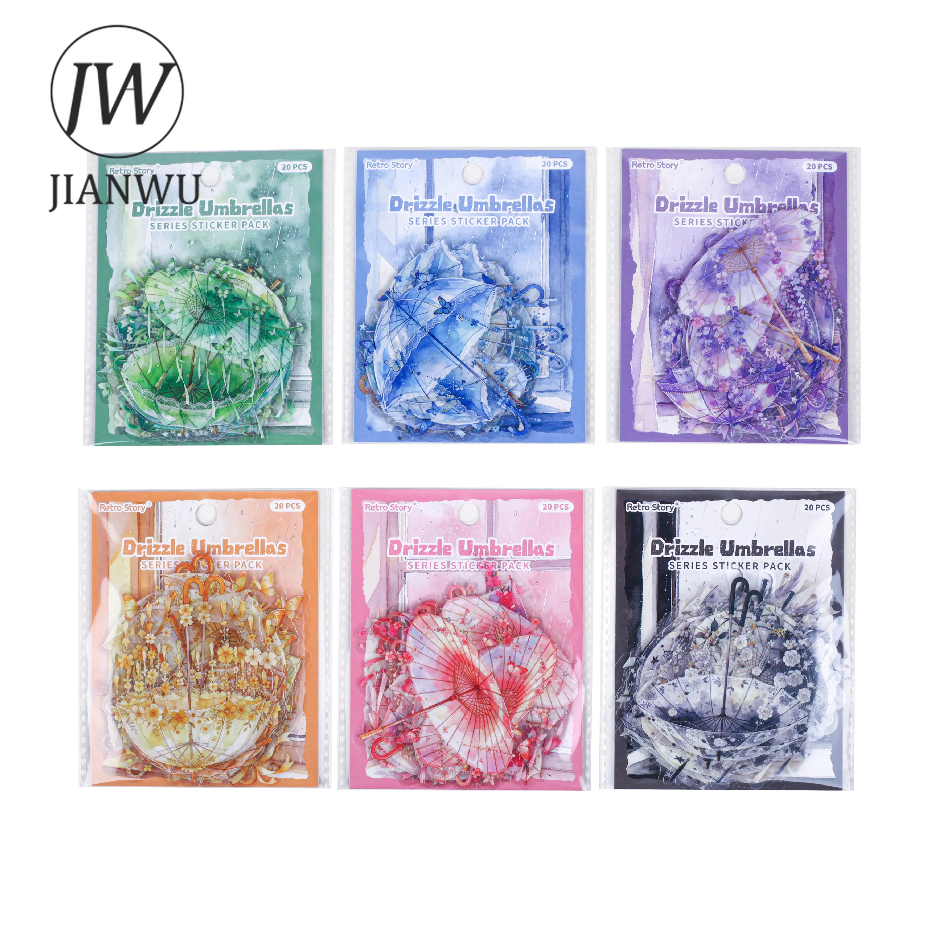 JIANWU Vintage Butterfly Flower Umbrella Landscape Material Collage Scrapbooking PET Sticker Creative DIY Journal Stationery view 6