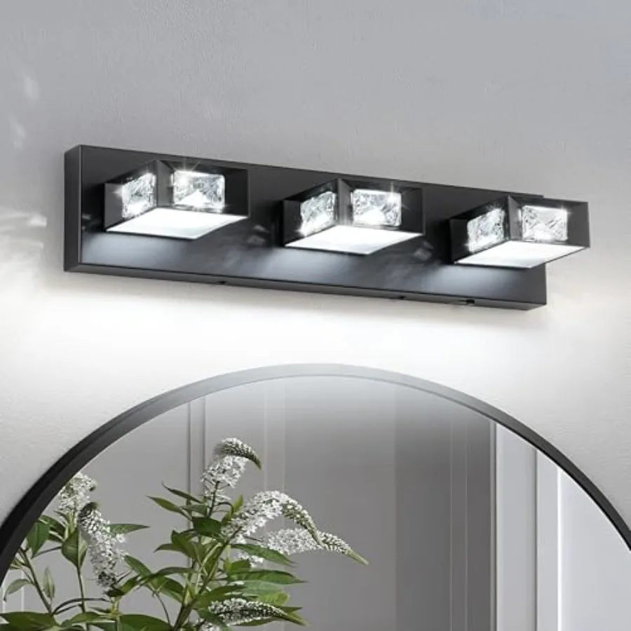 

Modern Crystal Vanity Light 3-Light, 5CCT Selectable LED Bathroom Light Fixtures Over Mirror, Dimmable Matte Bath Wall Sconce w