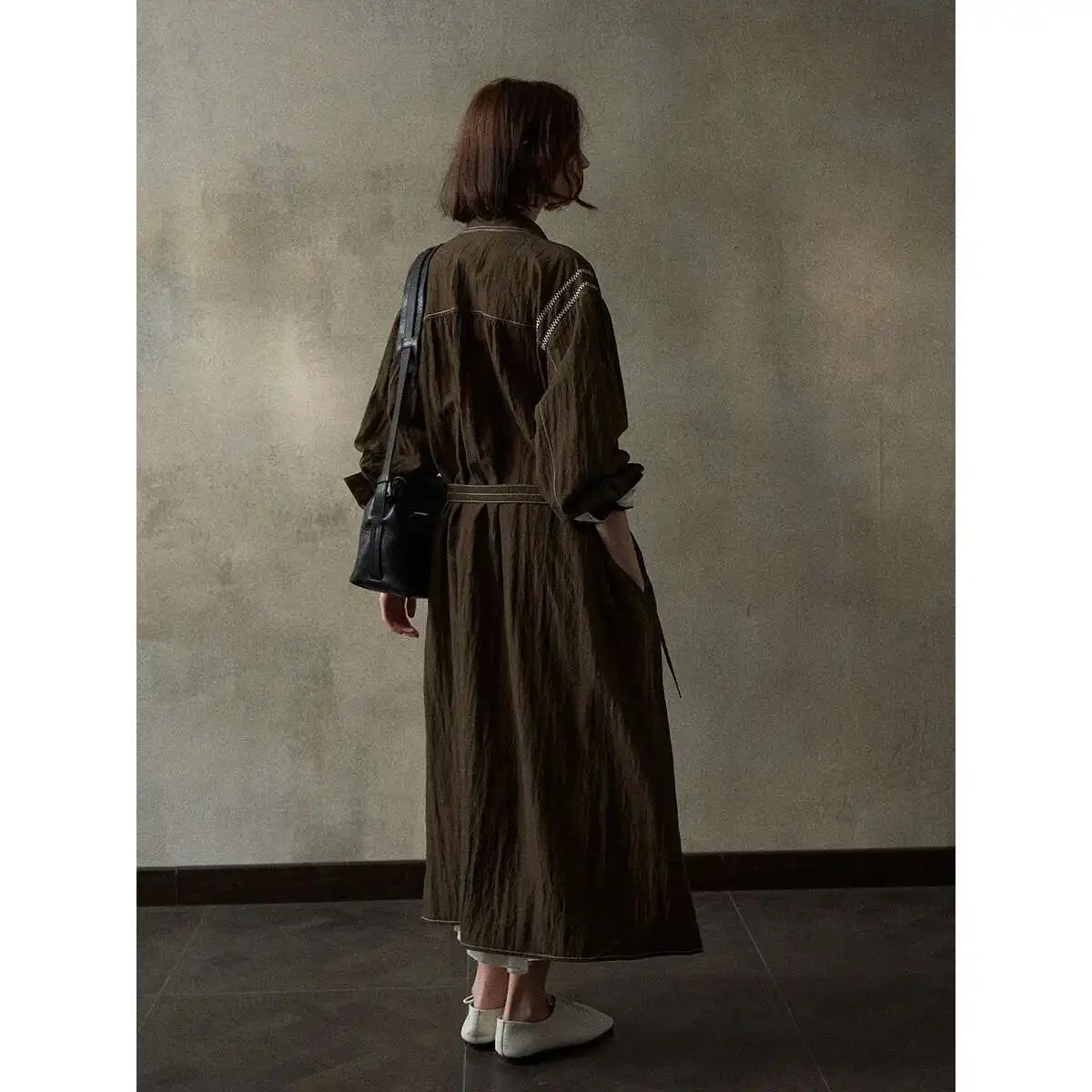 UMI MAO ปักไม่สมมาตรชุดฤดูใบไม้ผลิสีใหม่ตัดกัน Commuter เสื้อ Tie Up ชุด Femme Y2K