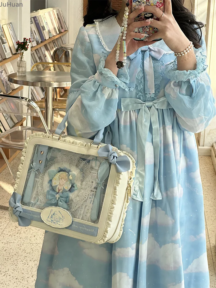 Borsa Lta a doppia spalla bidimensionale Comic-Con giapponese Borsa femminile Lolita con fiocco con volant Borsa a tracolla per cibo medio portatile 3 VENDITE
