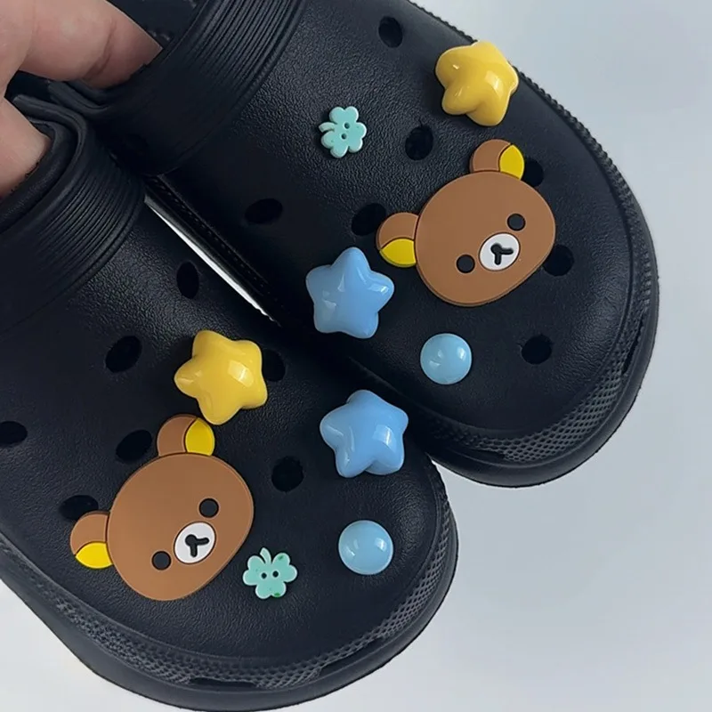 10PCS Fashion Shoe Charms Set Accessories Hole Shoe Buckle Cute Little Bear Star DIY 3D Shoes Decorations  Kids Party Girls Gift
