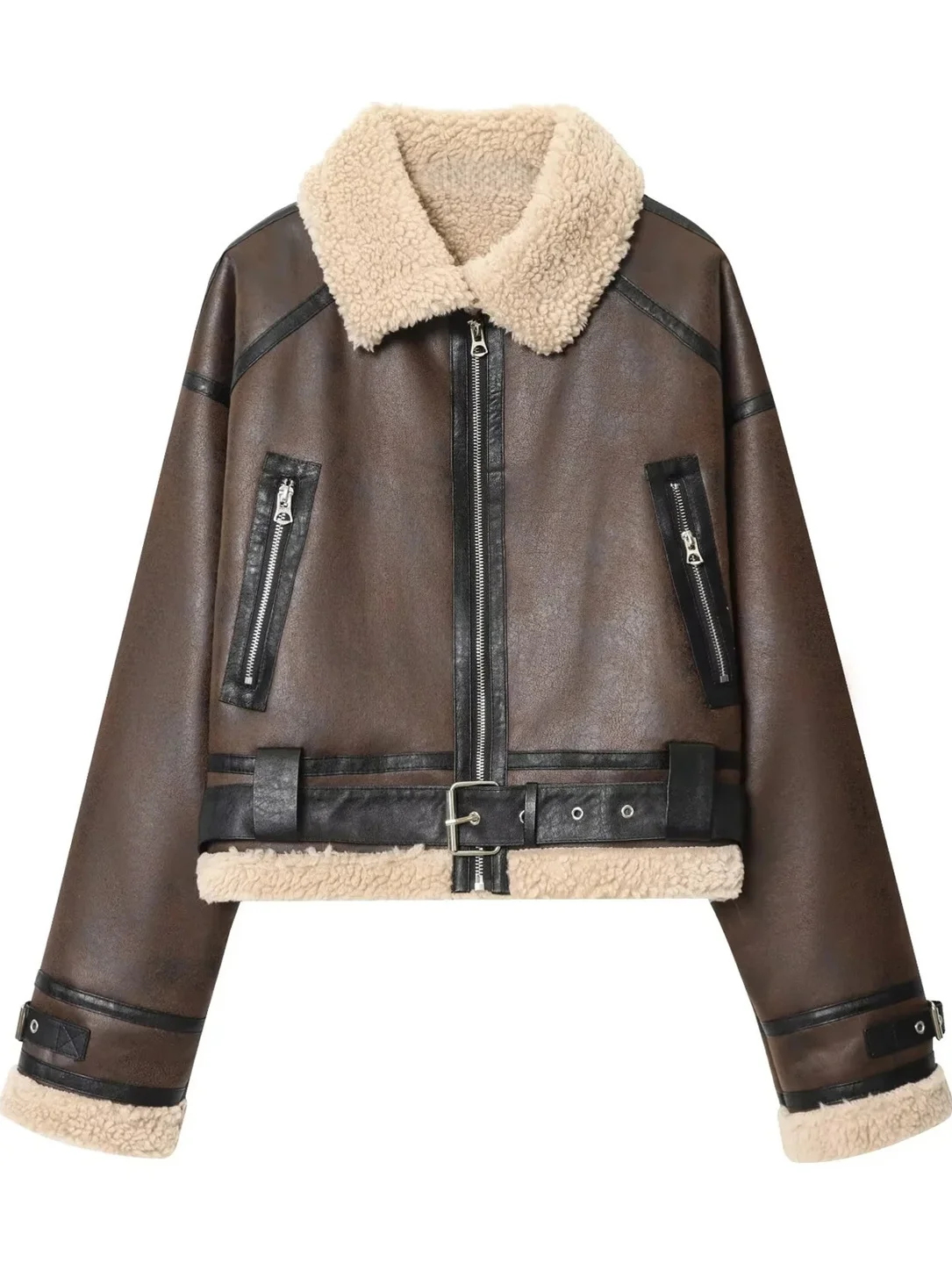 Damska kurtka ze skóry ekologicznej z podszewką, casualowa, jesienno-zimowa, nowa, elegancka odzież robocza, kurtka wierzchnia 837232