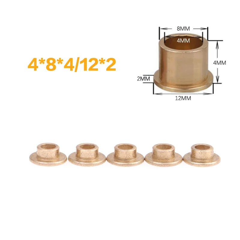 Flange Sleeve Bearings 4x8x10 Sintered Bronze Powder Metallurgy Oil Self-Lubricating Copper Brass Bushing Shaft ID4mm 6mm8mm10mm