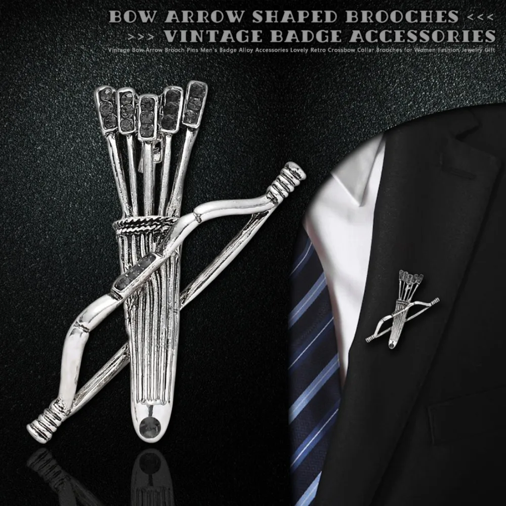 Vintage Cupid's Arrow Brooch Personalized Bow Arrow Quiver Metal Lapel Pin for Men Suit Jacket Corsage Jewelry Accessories