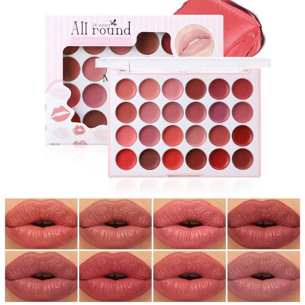 

24 Color Matte Lipstick Palette Long Lasting Non-Sticky Cup Lip Gloss Palette Waterproof DIY Rose Red Lip Mud Daily Use