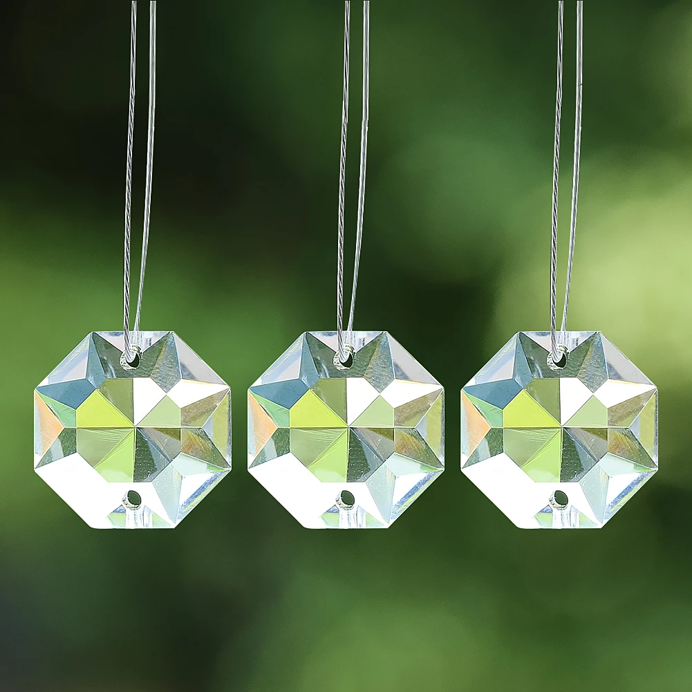 10PC 20MM Clear Faceted Prism Sunflower Geometry Octagon Double Hole Glass Crystal Spacer Beads Jewelry Parts Charms Sun Catcher