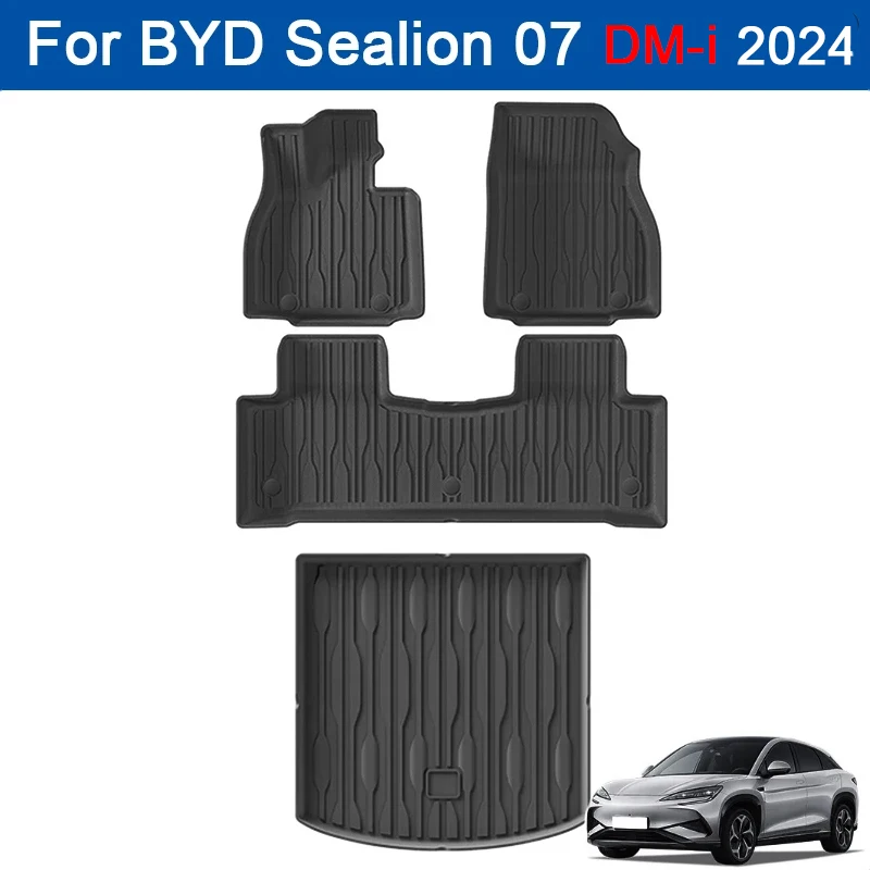 

for BYD Sealion 07 DM-i 2024 Car Floor Mats TPE Left Hand Drive 3D Foot Mat Right Rudder Trunk Pad Black