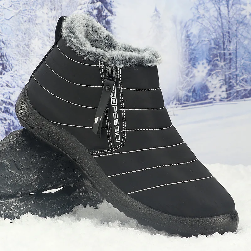 Herren Winter Schneestiefel mit Seitenreißverschluss, wasserdicht, warm, mit Fleece gefüttert, knöchelhoher Stiefel, rutschfest, Outdoor, Freizeit, Baumwollschuhe – Detail 14