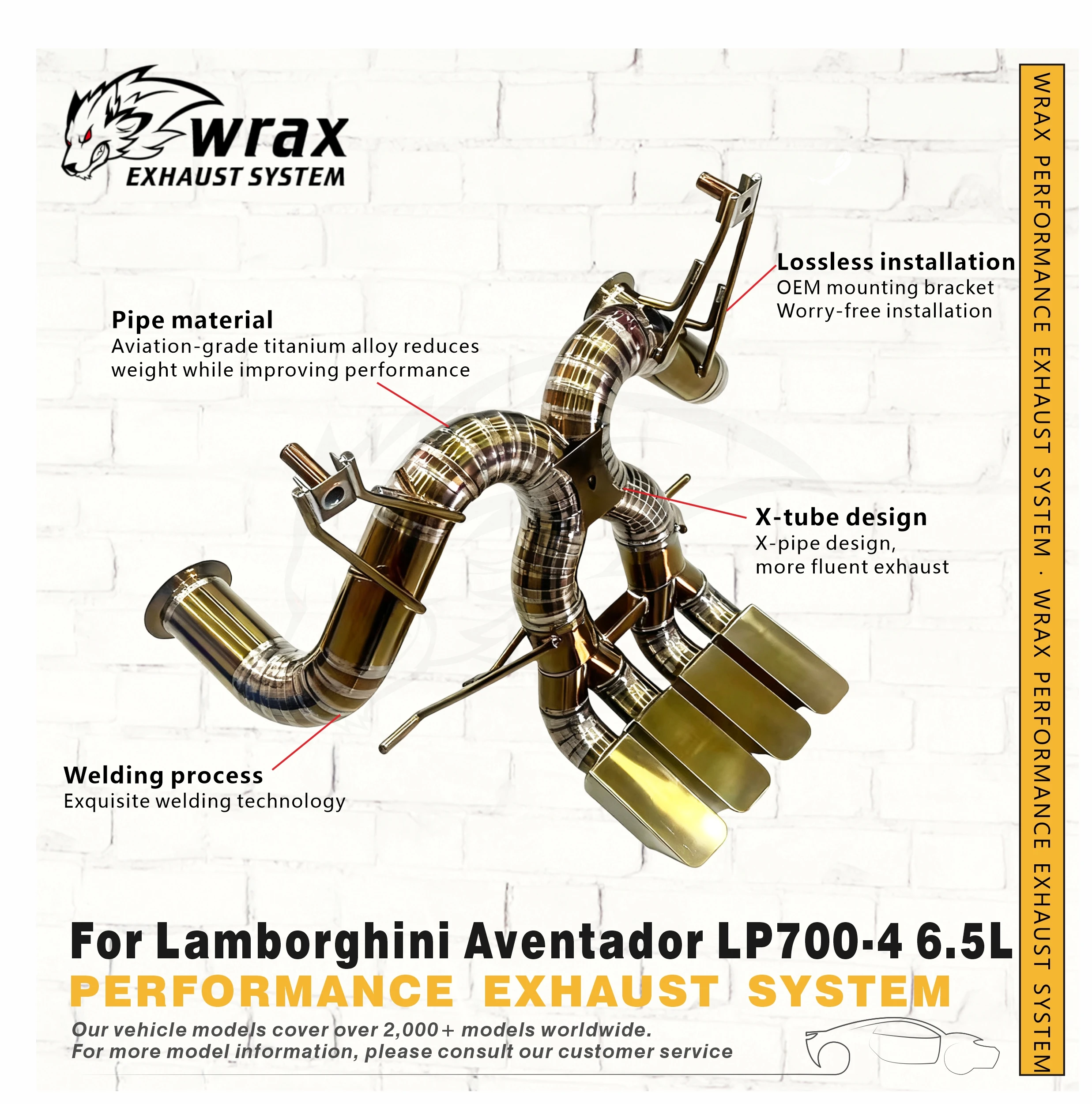 

WRAX Supercar Exhaust for Lamborghini Aventador LP700-4 6.5L V12 2011-2016 Aggressive Sound Titanium Alloy Catback with Tips