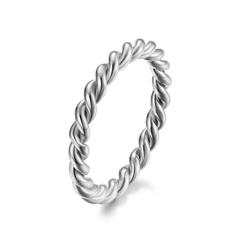 3mm Stainless Steel Twist Rope Design Ring Wedding Band for Women Men Size 5-12