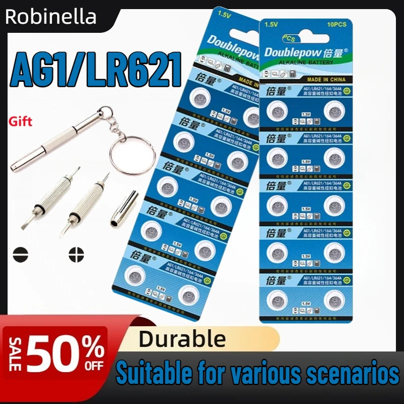 LR621 AG1 1.5V خلية زر قلوية للأدوات الصناعية والمعدات الطبية ومفتاح السيارة، متوافقة مع 364A LR60 164 D364