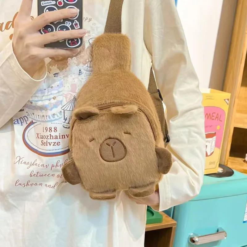 

Capybara Crossbody Bag Cartoon Plush Capybara Chest Bag Cute Plush Animal Backpack New Fashionable Animal-shaped Crossbody Bag