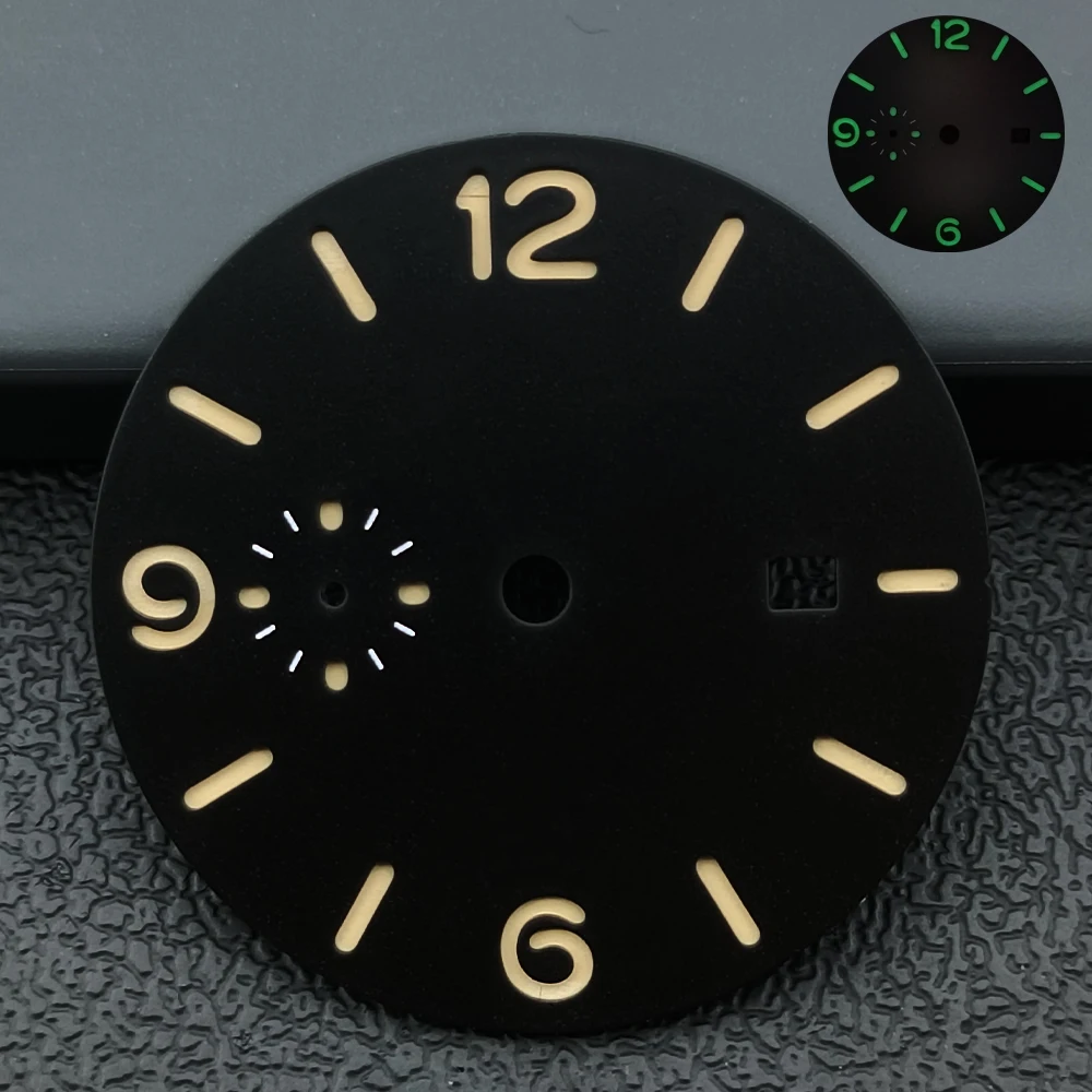 Esfera verde luminosa estéril de 36,5mm, calendario único, dial y manos compatibles con movimientos ST2557/ST2555/ST2555, logotipo DIY