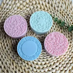 3D Handmade Silicone Soap Molds 4 Flower Types Bar Making Mould Tools Handmade DIY Circular Shape Soaps Resin Craft