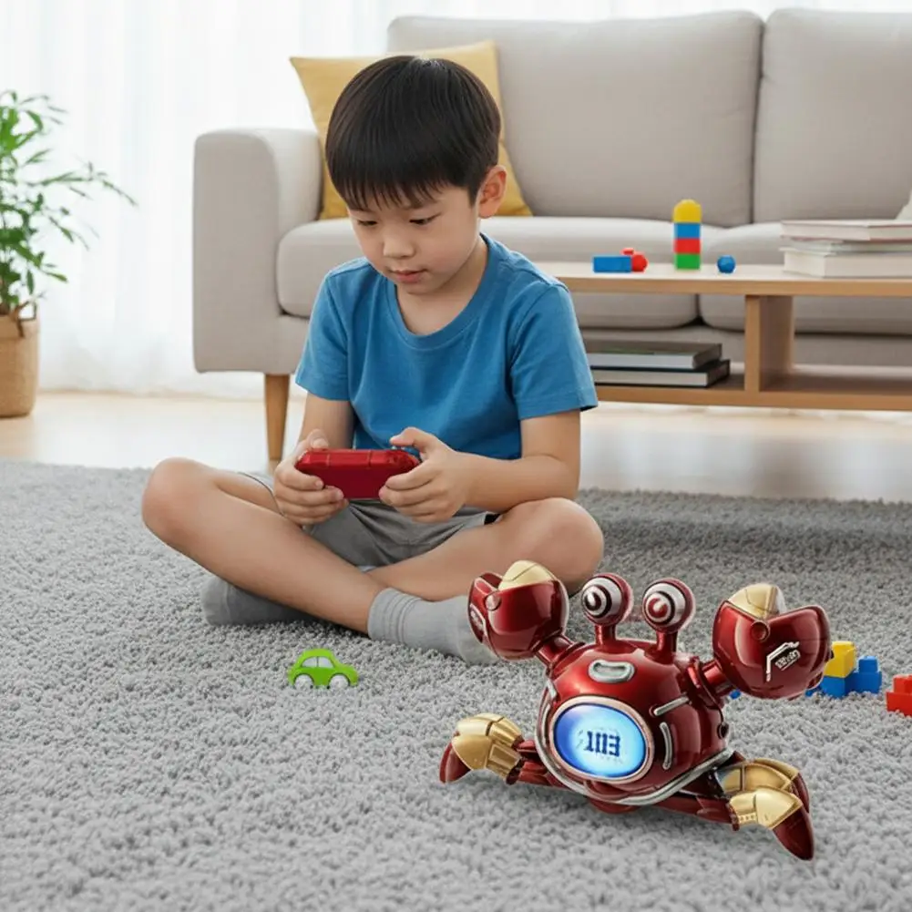 لعبة السلطعون الميكانيكية الكهربائية القابلة لإعادة الشحن للتحكم عن بعد 360 درجة °   أداة موسيقى روبوتات الرقص الدوارة هدية للأولاد والبنات