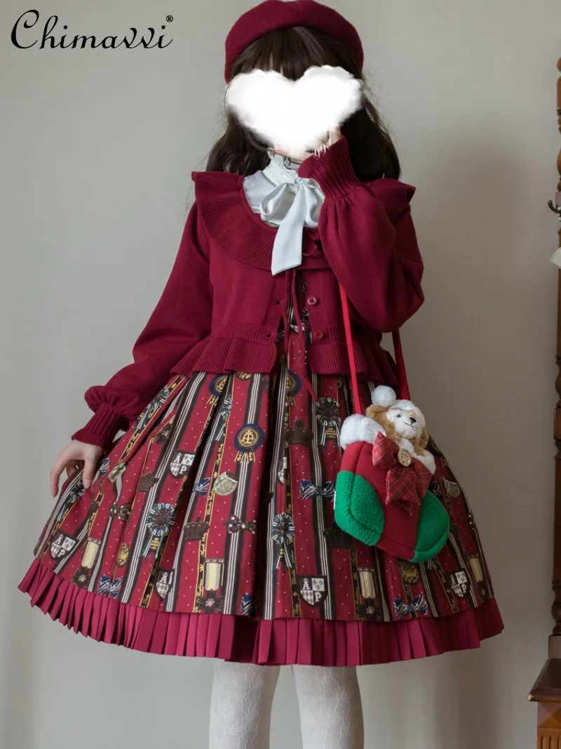 Lolita Short Sweater Autumn New Sweet Soft Girl Retro Long Sleeve Knitted Cardigan Outerwear Versatile Elegant Women's Top