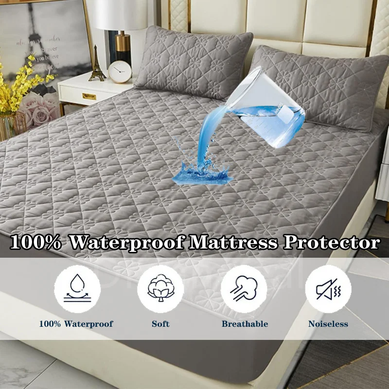 Waterproof Mattress Protector, Elastic Fitted Sheet Soft Mattress Cover, Noiseless Beathable Mattress Pad, Double King Queen Bed