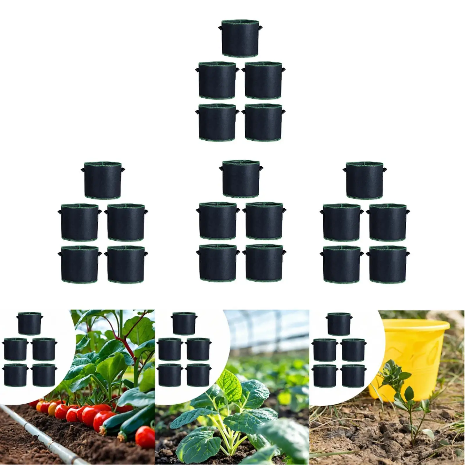 

5x Plant Grow Bags Aeration Fabrics Pots Portable Planters with Handles for Garden Flowers Vegetable Farmer