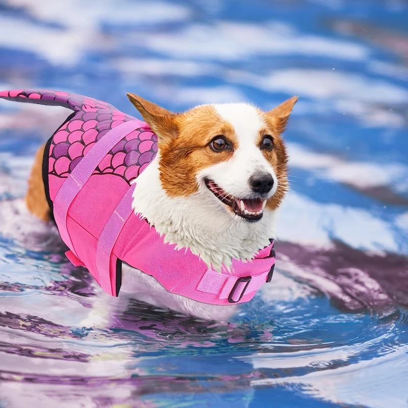 Shark/Mermaid Dog Life Jacket High Buoyancy Pet Swim Vest with Safety Handle Adjustable Dog Life Vest for Swimming Boating Beach view 3