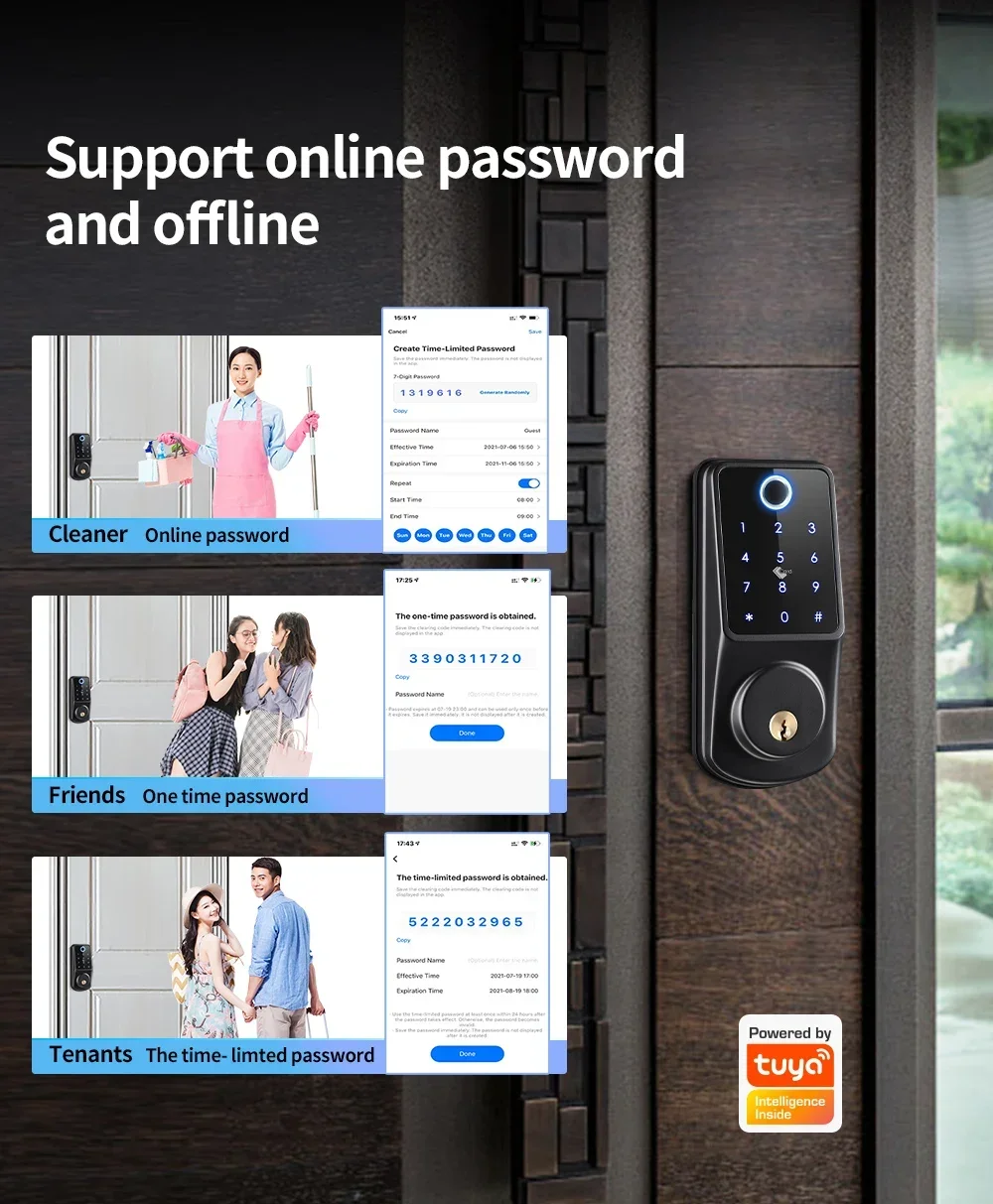 TUYA Wifi Fingerprint Smart Deadbolt Locks Biometric Digital Lock APP Password Card Keyless Entry Electronic Door Lock for Home