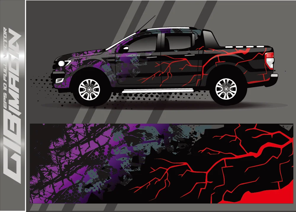 Pickup Decal Racing Car Graphic Decal Full Body Vinyl Wrap Modern Design Vector Image Wrap Sticker Decorative Car Decal