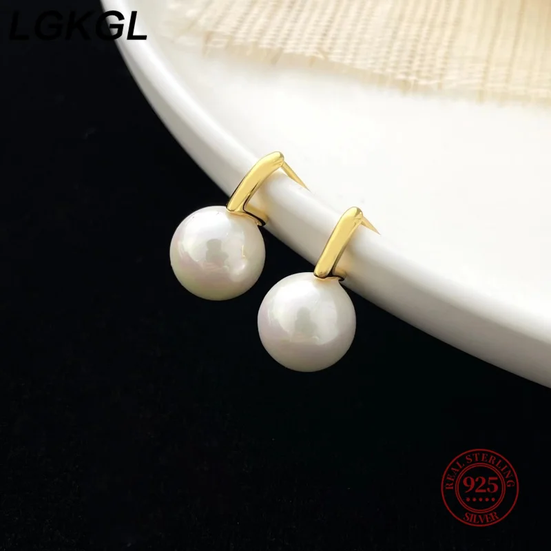 925 Sterling Silver Pearl Earrings Simple Style Glitter Pearl Ear Hooks Woman Temperament Party Birthday Gift Exquisite Jewelry