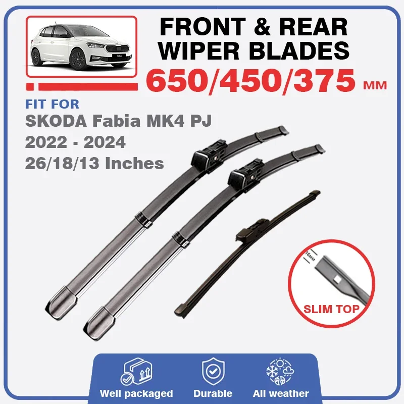 Do Skoda Fabia 4 MK4 PJ 2022 2023 2024 Przednie Tylne Szyby Ciche Wytrzymałe Szczotki do Szyb Okiennej 26"+18"+13" Akcesoria