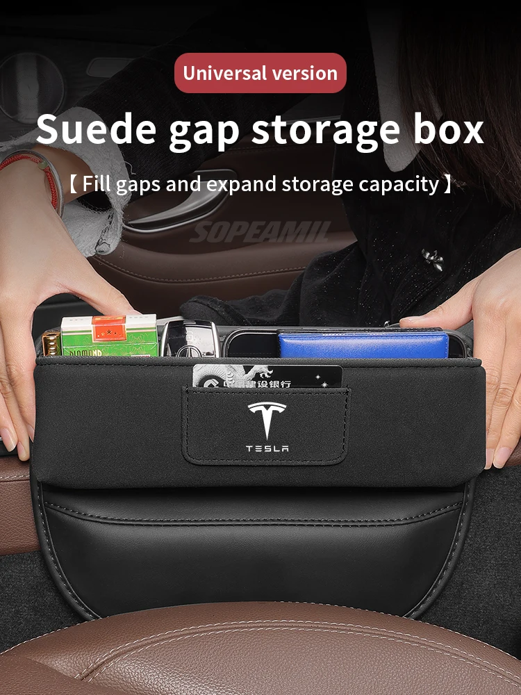 

For Tesla Model 3 Model Y Model S Model X Cybertruck Suede Car Seat Crevice Storage Box Seat Gap Slot Card Holder Accessories