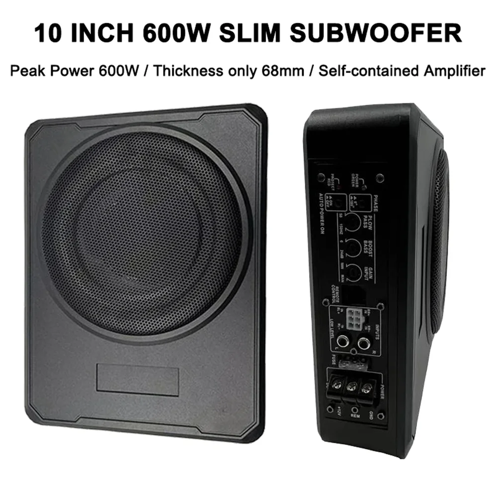10 Inch Universal Car Subwoofer DC 12V Active Stereo Peak Power 600W High Power Pure Bass Slim Speakers Car Audio Modification
