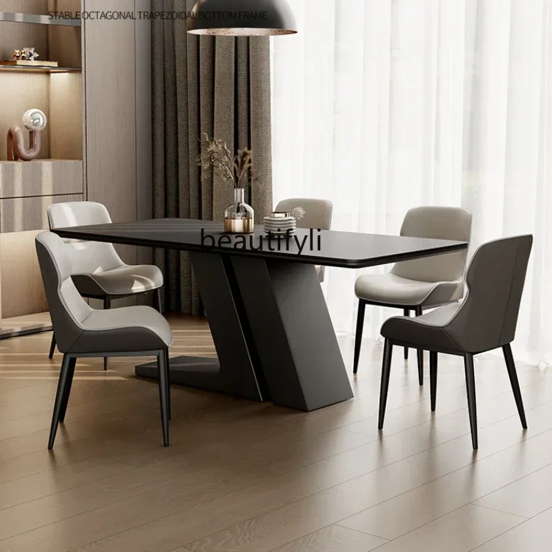 A16 Pure Black Stone Plate Dining Tables and Chairs Set Italian Home Retro Small Apartment Modern Minimalist